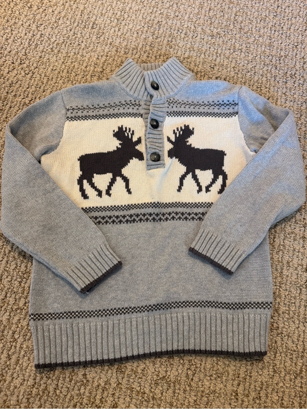 Janie and Jack 6 Light Gray Moose Pattern Pullover Sweater